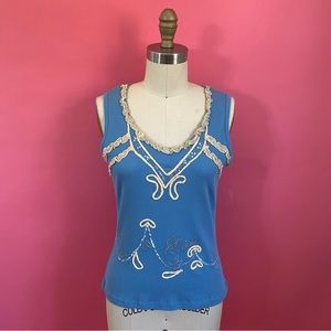 🌈4/$20🌈Vintage 90s/Y2K Baby Blue Fairy BalletCore Embellished Stretch Rib Tank